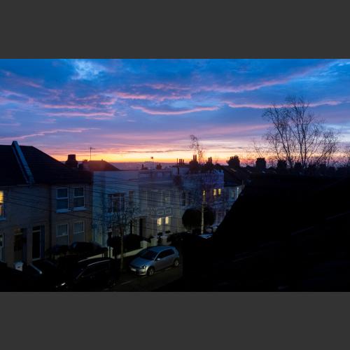 The sunrise view from our loft bedroom