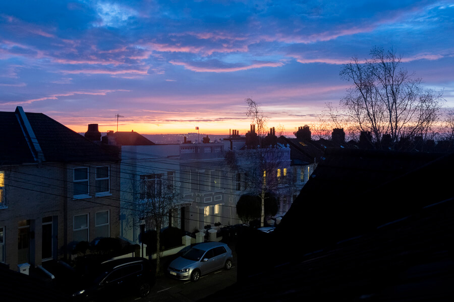 The sunrise view from our loft bedroom